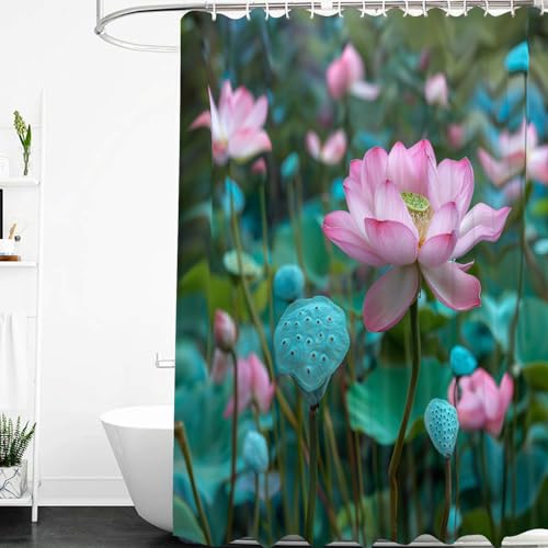 CYDXD Duschvorhang 180X200 mit Rosa Lotusblüte,Blühender Rosa Lotus und Grüne Lotusschoten,Badewannenvorhang mit Kunststoffhaken,Wasserdicht für Moderne Badezimmer-Dekoration,B180Xh200cm(1er-Pack) CYDXD Duschvorhang 180X200 mit Rosa Lotusblüte,Blühender Rosa Lotus und Grüne Lotusschoten,Badewannenvorhang mit Kunststoffhaken,Wasserdicht für Moderne Badezimmer-Dekoration,B180Xh200cm(1er-Pack) von CYDXD