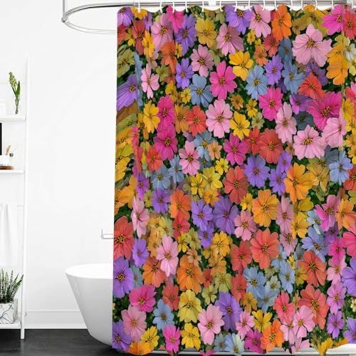 Duschvorhang 240X200 mit Blumenmuster,Schicker Gartenstil,Rosa,Blaue und Gelbe Blumen,Badewannenvorhang,Wasserdicht,mit Kunststoffhaken,Langlebig und Waschbar,für Bauernbadewanne,B240Xh200cm(1er-Pac Duschvorhang 240X200 mit Blumenmuster,Schicker Gartenstil,Rosa,Blaue und Gelbe Blumen,Badewannenvorhang,Wasserdicht,mit Kunststoffhaken,Langlebig und Waschbar,für Bauernbadewanne,B240Xh200cm(1er-Pac von CYDXD