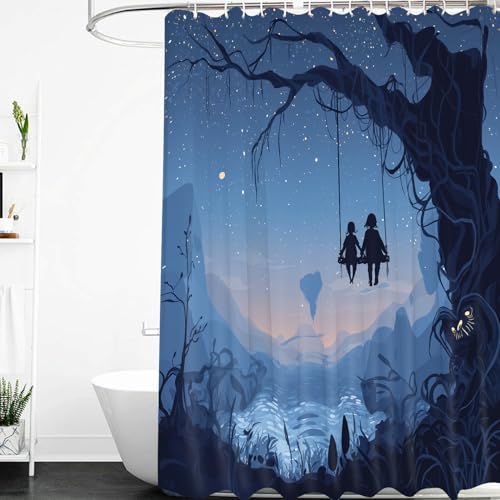 Nachthimmel-Duschvorhang 180X200,Bäume und Schaukeln Unter Dem Verträumten Sternenhimmel,Badevorhang aus Wasserdichtem Stoff mit Kunststoffhaken,Maschinenwaschbar und Einfach Anzubringen,B180Xh200C Nachthimmel-Duschvorhang 180X200,Bäume und Schaukeln Unter Dem Verträumten Sternenhimmel,Badevorhang aus Wasserdichtem Stoff mit Kunststoffhaken,Maschinenwaschbar und Einfach Anzubringen,B180Xh200C von CYDXD