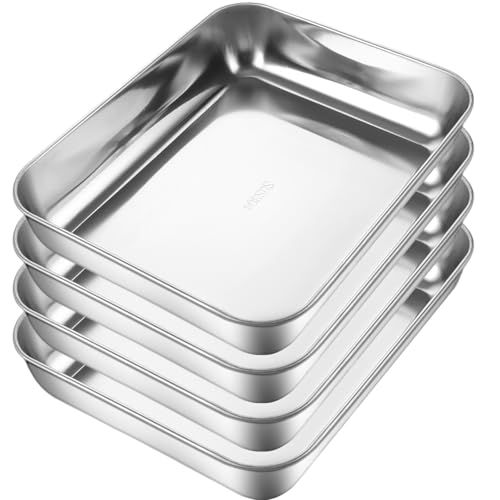 CYEER 4 Stück 25x20x5cm Ofenblech Edelstahl Backblech, Auflaufform Edelstahl Rechteckig, Baklava Tepsisi Ofenblech Backofenblech zum Backen Kochen Servieren von CYEER