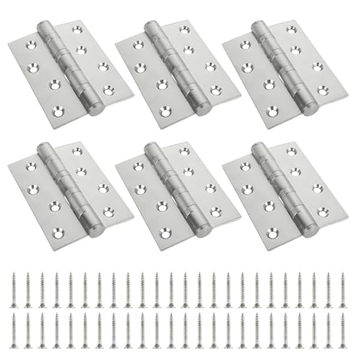 CYEER 6 Stück Scharnier Edelstahl, 100x75mm Scharniere Klappbar mit Schrauben Klavierband Türscharniere für Massive Türen, Innen Außen Türen, Schränke, Holzkisten(Silber) von CYEER