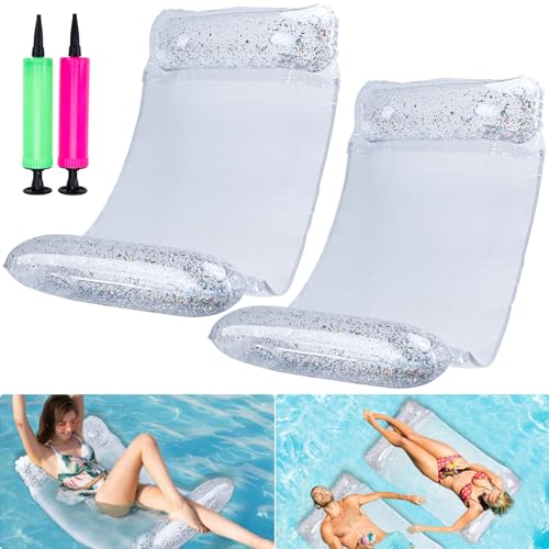 CYFIE 2 Stück Aufblasbare Wasserhängematte Erwachsene, 4-in-1 Luftmatratze Pool Wasser Hängematte Lounge Loungesessel Wasser Hängematte mit Netz, Pool Wasserhängematte Schwimmmatte mit Luftpumpe von CYFIE