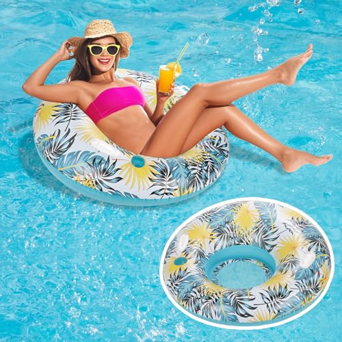 CYFIE Luftmatratze Pool Erwachsene,Aufblasbarer Wasserhängematte,Pool Luftmatratze Sonnenbaden,Lounge Luftmatratze mit Getränkehalter,Durchmesser 110cm,Blau von CYFIE