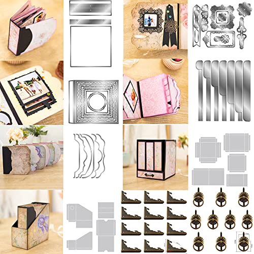 5X Mini-Erinnerungs-Rücken und Bindeschablonen für Kartenherstellung,2Sets Außengehäuse und Schubladenvorlage für DIY Scrapbooking,3D-Box,10xHardware Griffe,12x Metallbox-Ecken für Papierhandwerk 5X Mini-Erinnerungs-Rücken und Bindeschablonen für Kartenherstellung,2Sets Außengehäuse und Schubladenvorlage für DIY Scrapbooking,3D-Box,10xHardware Griffe,12x Metallbox-Ecken für Papierhandwerk von CYFUN DESIGN