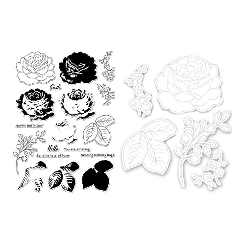 Blumen Blätter Formen und Stempel Sets für die Kartenherstellung DIY Scrapbooking Prägeschablone Stanzungen Stanzschablone Formen Transparenter Silikonsiegelstempel für Papierhandwerk Kunsthandwerk von CYFUN DESIGN