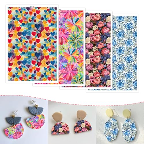 Transferpapier für Polymerton, 4 Designs, Herzen, doppelseitig, Wasser, Einweg-Ton, Transferblätter für DIY-Schmuckherstellung, Bastelbedarf, lebendige Druckqualität, 14 x 8 cm, 20 Blatt Transferpapier für Polymerton, 4 Designs, Herzen, doppelseitig, Wasser, Einweg-Ton, Transferblätter für DIY-Schmuckherstellung, Bastelbedarf, lebendige Druckqualität, 14 x 8 cm, 20 Blatt von CYFUN DESIGN