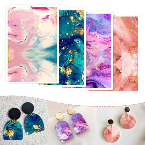 Transferpapier für Polymerton, 4 Designs, flüssiges Marmormuster, doppelseitig, Wasser, Einweg-Ton, Transferblätter für DIY-Schmuckherstellung, Bastelbedarf, lebendige Druckqualität, 20 Blatt Transferpapier für Polymerton, 4 Designs, flüssiges Marmormuster, doppelseitig, Wasser, Einweg-Ton, Transferblätter für DIY-Schmuckherstellung, Bastelbedarf, lebendige Druckqualität, 20 Blatt von CYFUN DESIGN