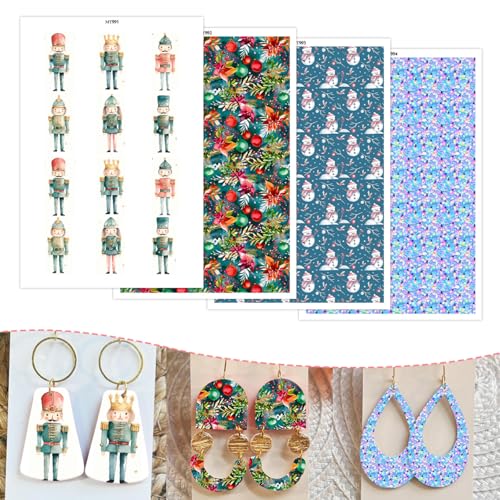 Weihnachts-Transferpapier für Ohrringe und Polymerton, Pfirsich-Clip, Soldat, Schneemann, Blätter, wasserlösliches Transferblatt für Polymerton, DIY, Kunst, Handwerk, Schmuck, Ohrringe, 14 x 8 cm, 20 Weihnachts-Transferpapier für Ohrringe und Polymerton, Pfirsich-Clip, Soldat, Schneemann, Blätter, wasserlösliches Transferblatt für Polymerton, DIY, Kunst, Handwerk, Schmuck, Ohrringe, 14 x 8 cm, 20 von CYFUN DESIGN