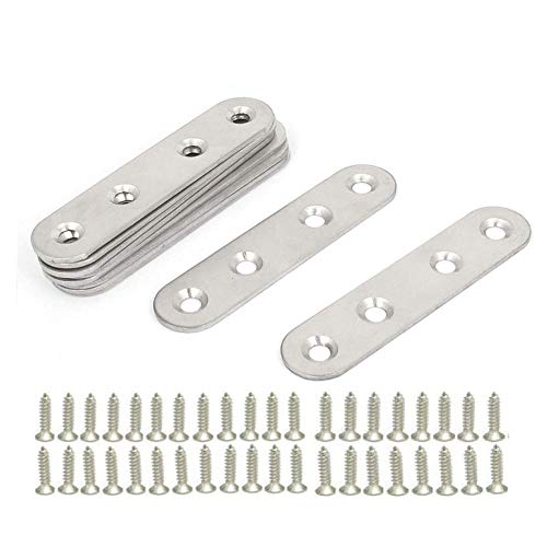 CYH Flache Halterungen aus Edelstahl, 10 Stück, Montagefüße aus Metall, gerade, flache Metallplatten, flache Eckhalterungen, mit 40 Schrauben, für Reparatur, Verbindungen, Möbelbefestigungen von CYH