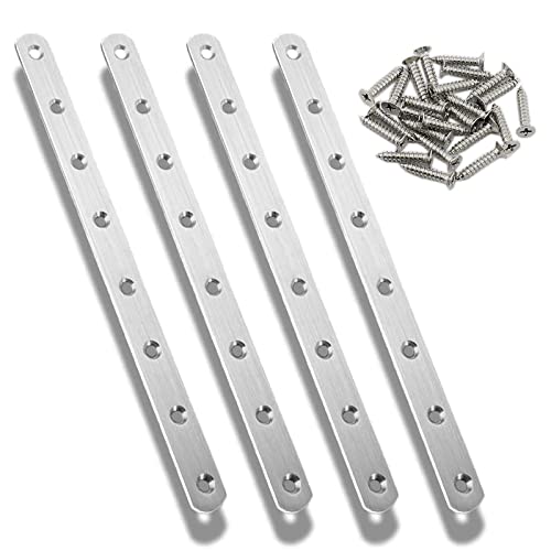 CYH 4 Stück Edelstahl Lochplatte Flachverbinder, 246 x 20mm Holzverbinder Metall Flache Ecke Brackets, Metallverbinder Flache Platte Halterung mit Schrauben für Möbel Schränken Kasten Regale von CYH