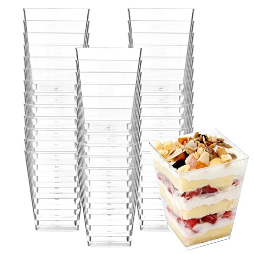 CYH 50 Stück Mini Desserttassen, 240ml Dessertschalen Plastik Quadratische Dessertbecher, Dessertgläser Klare Wiederverwendbare für Mousse Pudding Eiscreme Desserts Hochzeiten Geburtstag Party von CYH