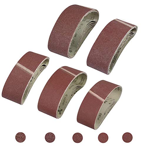 CYH Gewebe-Schleifbänder 75 x 533 mm │ 25 Stück Schleifpapier Schleifband Set │ je 5 x Korn 40/60/80/120/180 │ für Bandschleifer Schleifmaschine│ zum Schleifen Feilen Schärfen und Entrosten von CYH