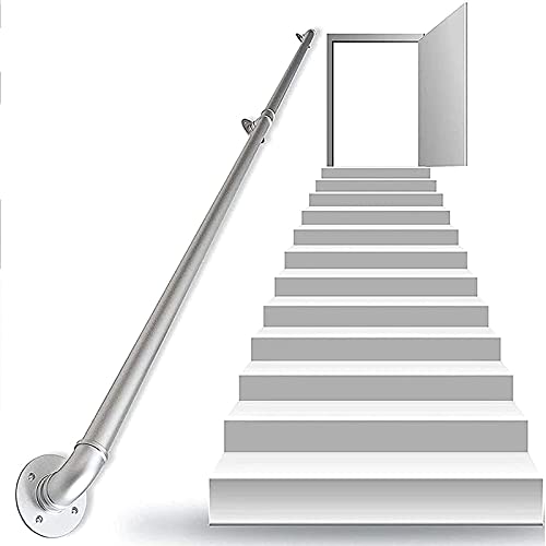30–600 cm Retro-Treppenhandläufe und Wandhalterungen unterstützen industrielle Rohrgeländer aus Schmiedeeisen, Haltegriffe aus Metall aus verzinktem Stahl, Handläufe für Innen- und Außendecks, Silber von CYHBQRT