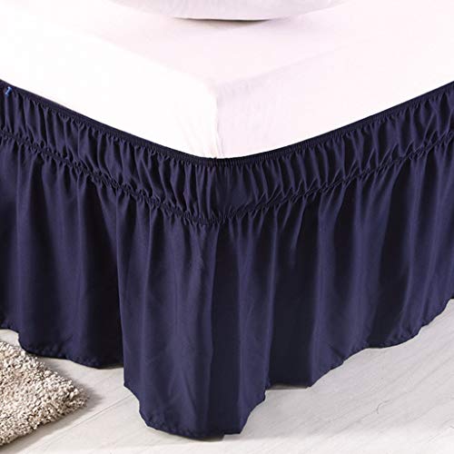 Elastisches Bett Rüschenbett Rock Volant Haushalt Leicht zu reinigen für Schlafzimmer (Color : Navy Blue, Size : 100 * 200+38cm) von uyeoco