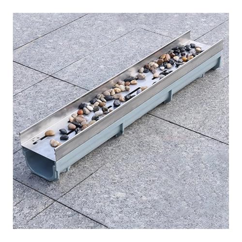 CYHTYM Entwässerungsrinne Rinnen-Drainagesystem für Hofeinfahrt, Drainageroste mit Metallrost, mit Kieselsteinen befüllbar(100x31x40cm/39.4x12.2x15.8) von CYHTYM