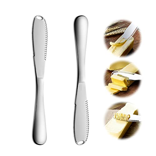 CYIOU 2pcs Buttermesser Klein 3 in 1 Butter Schneider aus Edelstahl Multifunktion Brötchen Messer zum Schneiden von Käsebutter oder zum Verstreichen von Marmelade von CYIOU