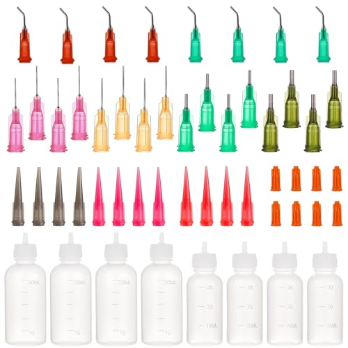 CYIOU 8 Stück Nadelflasche Plastik Nadelflaschen-Applikator 30ml /50ml Nadelspitzen-Kleberflasche mit 36 Mündernadelspitzen und 8 Kappen für DIY Quilling Craft Malerei Kunstwerk Hobbys von CYIOU