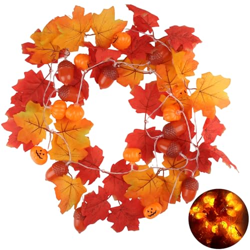 CYIOU Herbstdeko Lichterkette Halloween Deko 3M 20LED Ahornblatt Eicheln Kürbis Lichterkette Ahornblätter Girlande Batteriebetrieben für Halloween Herbst Erntedankfest Innen Außen Deko von CYIOU