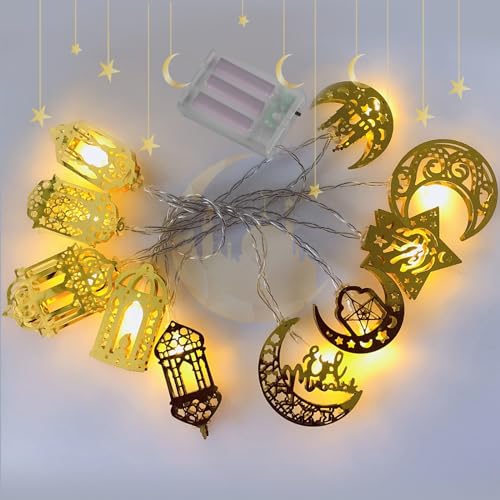 CYIOU Warme Farbe Ramadan Lichterkette 3M Lang 20 LED Ramadan Deko Eid Mubarak Dekoration mit Sternen-und Mondmuster für Außen und Innen Zuhause Garten von CYIOU