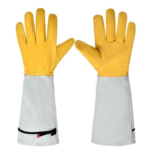 CYJAZNHH Lange Gartenhandschuhe Rosenschnitt Dornensicherer Lederhandschuh Gelb Grau Mehrere Größen(X-Large) von CYJAZNHH