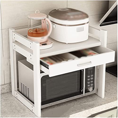 CYJAZNHH Mikrowellen-Ofen-Rack, Einstufiger, höhenverstellbarer Organizer for die Mikrowelle in der Küche, auf der Arbeitsplatte aus Aluminium (Color : White, Size : 23.6x17.7x21.7 inch) von CYJAZNHH