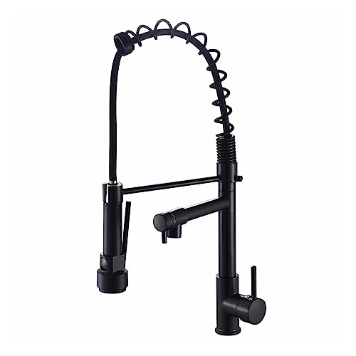 Küchenarmatur, Einhand-Küchenarmatur for Herunterziehen, warm und kalt, Keramik, Messing, mehrfarbig(Black) von CYJAZNHH