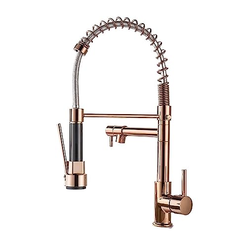 Küchenarmatur, Einhand-Küchenarmatur for Herunterziehen, warm und kalt, Keramik, Messing, mehrfarbig(Rose Gold) von CYJAZNHH