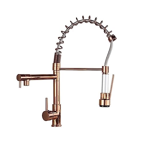 Küchenarmatur, Küchenarmatur Pull Out Pull Down 360 Rotation Einhandgriff Kaltes Warmwasser Multicolor(Rose Gold Long) von CYJAZNHH