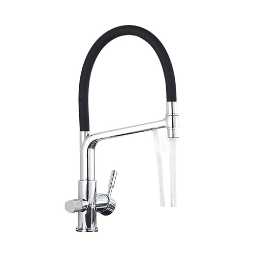 Küchenarmatur, Messing Küche Wasserfilter Wasserhahn Pull Out Dual Auslauf 360 Grad Rotation Multicolor(Chrome B) von CYJAZNHH