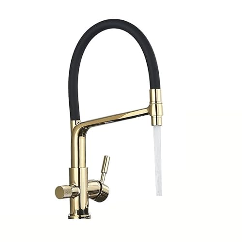 Küchenarmatur, Messing Küche Wasserfilter Wasserhahn Pull Out Dual Auslauf 360 Grad Rotation Multicolor(Gold Polish B) von CYJAZNHH