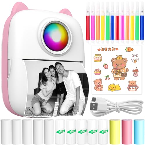 CYJJYZ Mini Drucker Tragbarer Thermodrucker Wireless Bluetooth Mini Fotodrucker Smartphone Taschendrucker Mobiler Fotodrucker Kompatibel mit iOS und Android für Notizen, Fotos, Journal (Rosa) von CYJJYZ