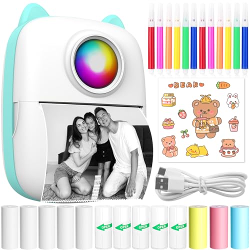 CYJJYZ Mini Drucker Tragbarer Thermodrucker Wireless Bluetooth Mini Fotodrucker Smartphone Taschendrucker Mobiler Fotodrucker Kompatibel mit iOS und Android für Notizen, Journal, Fotos (Blau) von CYJJYZ