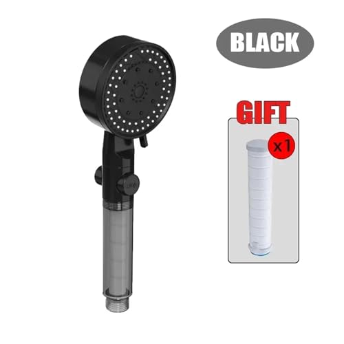 CYJOREYT Kompatibel mit 10 Modi Hochdruck-Duschkopf mit Filter, One Key Stop Water, Handbrause fürs Badezimmer, tragbare Duschdüse, Zubehör(Black with 1filter) von CYJOREYT