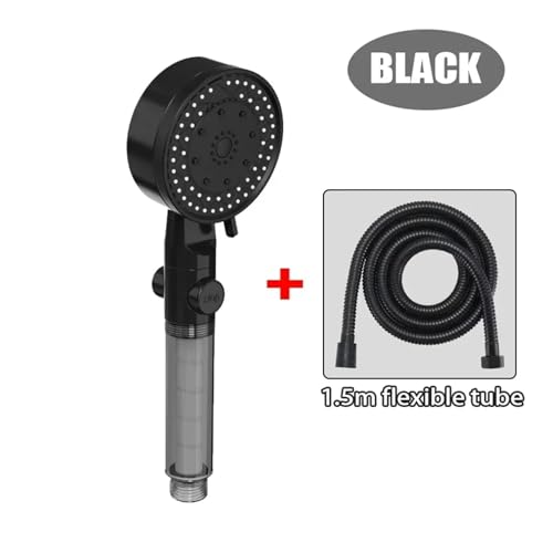 CYJOREYT Kompatibel mit 10 Modi Hochdruck-Duschkopf mit Filter, One Key Stop Water, Handbrause fürs Badezimmer, tragbare Duschdüse, Zubehör(Black with Pipe) von CYJOREYT