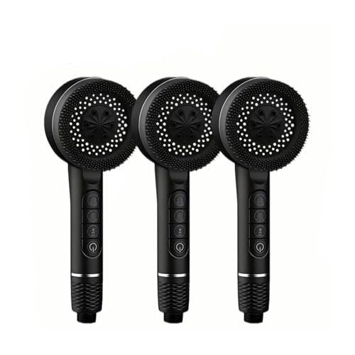 CYJOREYT Kompatibel mit 4 Modi, selbstreinigendem Duschkopf mit Silikonbürste, One-Key-Stop-Wassermassage, Hochdruck-ABS-Duschkopf mit Filter(Black 3pcs) von CYJOREYT