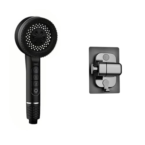 CYJOREYT Kompatibel mit 4 Modi, selbstreinigendem Duschkopf mit Silikonbürste, One-Key-Stop-Wassermassage, Hochdruck-ABS-Duschkopf mit Filter(Black Base Set) von CYJOREYT