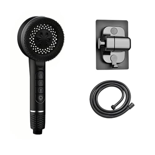 CYJOREYT Kompatibel mit 4 Modi, selbstreinigendem Duschkopf mit Silikonbürste, One-Key-Stop-Wassermassage, Hochdruck-ABS-Duschkopf mit Filter(Black Set) von CYJOREYT