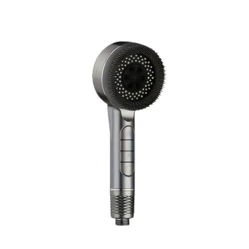 CYJOREYT Kompatibel mit 4 Modi, selbstreinigendem Duschkopf mit Silikonbürste, One-Key-Stop-Wassermassage, Hochdruck-ABS-Duschkopf mit Filter(Gray 1pc) von CYJOREYT