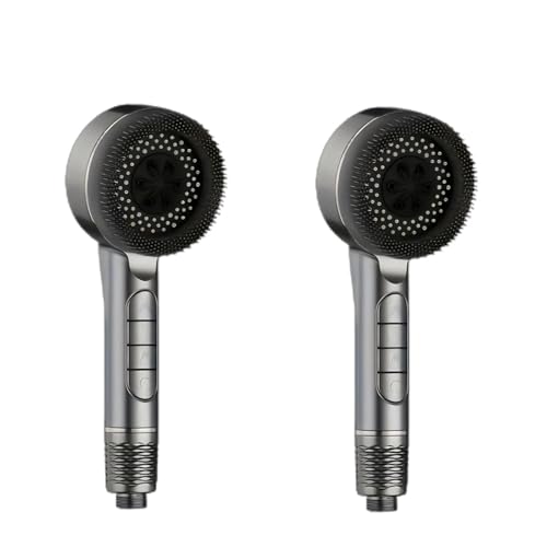 CYJOREYT Kompatibel mit 4 Modi, selbstreinigendem Duschkopf mit Silikonbürste, One-Key-Stop-Wassermassage, Hochdruck-ABS-Duschkopf mit Filter(Gray 2pcs) von CYJOREYT