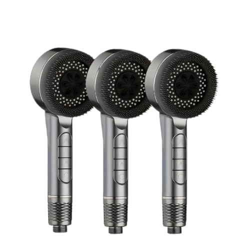 CYJOREYT Kompatibel mit 4 Modi, selbstreinigendem Duschkopf mit Silikonbürste, One-Key-Stop-Wassermassage, Hochdruck-ABS-Duschkopf mit Filter(Gray 3pcs) von CYJOREYT
