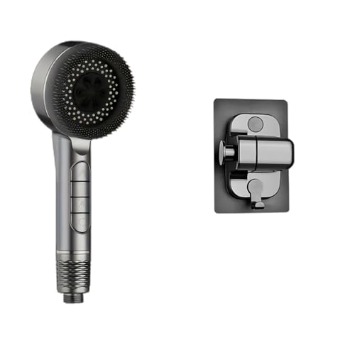 CYJOREYT Kompatibel mit 4 Modi, selbstreinigendem Duschkopf mit Silikonbürste, One-Key-Stop-Wassermassage, Hochdruck-ABS-Duschkopf mit Filter(Gray Base Set) von CYJOREYT