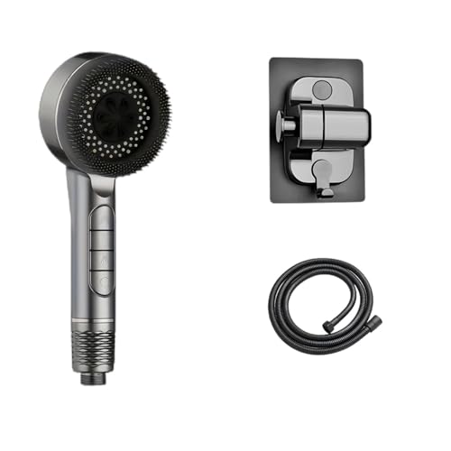 CYJOREYT Kompatibel mit 4 Modi, selbstreinigendem Duschkopf mit Silikonbürste, One-Key-Stop-Wassermassage, Hochdruck-ABS-Duschkopf mit Filter(Gray Set) von CYJOREYT
