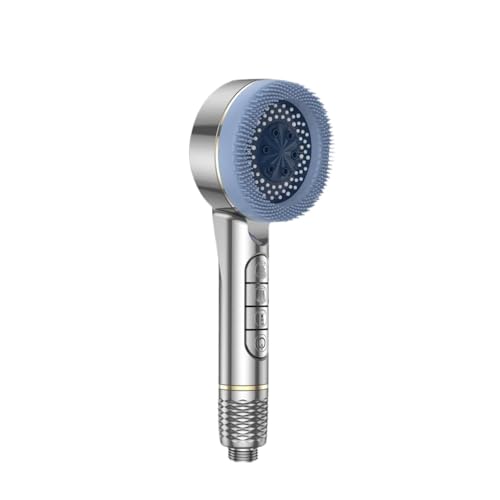 CYJOREYT Kompatibel mit 4 Modi, selbstreinigendem Duschkopf mit Silikonbürste, One-Key-Stop-Wassermassage, Hochdruck-ABS-Duschkopf mit Filter(Silver 1pc) von CYJOREYT