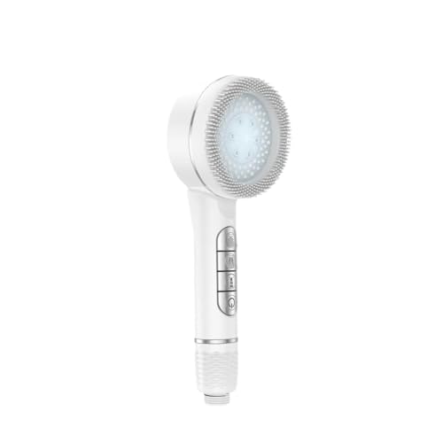 CYJOREYT Kompatibel mit 4 Modi, selbstreinigendem Duschkopf mit Silikonbürste, One-Key-Stop-Wassermassage, Hochdruck-ABS-Duschkopf mit Filter(White 1pc) von CYJOREYT