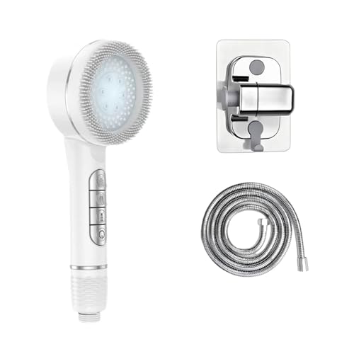 CYJOREYT Kompatibel mit 4 Modi, selbstreinigendem Duschkopf mit Silikonbürste, One-Key-Stop-Wassermassage, Hochdruck-ABS-Duschkopf mit Filter(White Set) von CYJOREYT