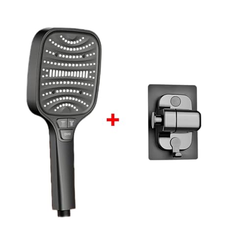 CYJOREYT Kompatibel mit 8 Modi, großem Duschkopf, quadratisch, großem Durchfluss, Handbrausekopf for Badezimmer, selbstreinigender Silikon-Wasserauslass, Regendüse(Black Base Set) von CYJOREYT