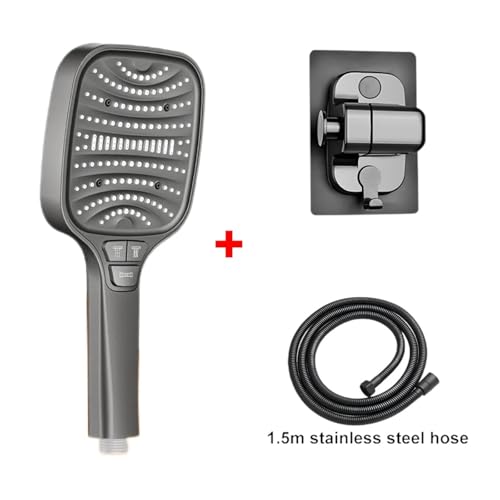 CYJOREYT Kompatibel mit 8 Modi, großem Duschkopf, quadratisch, großem Durchfluss, Handbrausekopf for Badezimmer, selbstreinigender Silikon-Wasserauslass, Regendüse(Gray Set) von CYJOREYT