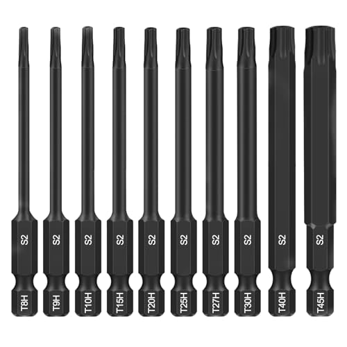 CYLBAQ Torx Bit Set 10 Stück, 100mm T8, T9, T10, T15, T20, T25, T27, T30, T40,T45 Schrauber Bit Set aus S2 Stahl, Torx Bitsatz 1/4 Zoll Sechskant Schaft Elektrische Schraubendreher von CYLBAQ