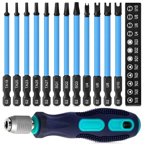 13 Stück Dreieck Bitset Spezial Schraubendreher, 89mm Dreieck Schraubenzieher Vierkant Schraubendreher Bitsatz U Typ Sicherheitsbits Spezial Bit Set 1/4" Sechskantschaft mit Handgriff von CYLBAQ