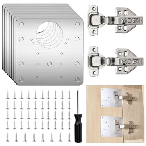Scharnier Reparaturset mit Scharnier, 2er Scharniere für Schranktüren CYLBAQ Schrankscharniere Möbelscharniere Topfscharnier, 8 Stück Scharnier Reparaturplatte 9×9cm mit 48 Stück Schrauben von CYLBAQ